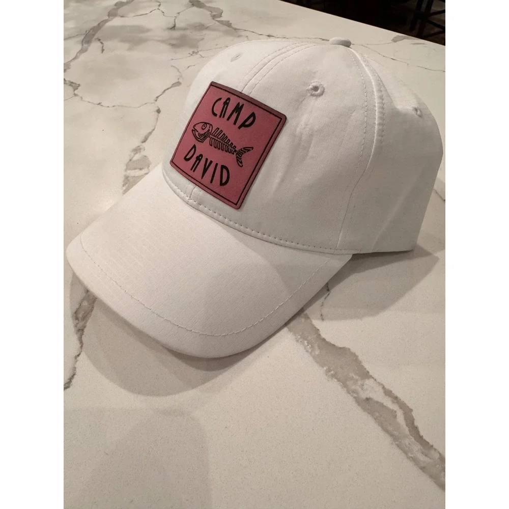 Cap America Camp David White Ripstop Baseball Hat Pink‎ Fish Skeleton Patch Cap